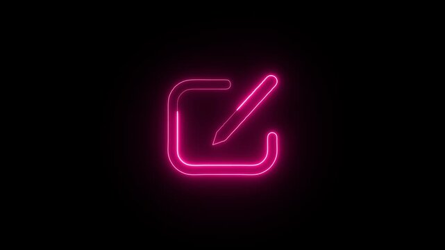 Neon glowing edit icon on black background