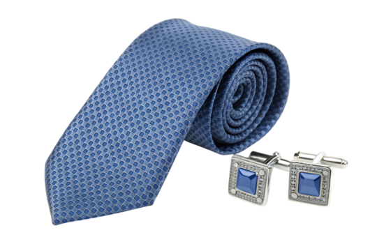 a blue tie with a square pattern partially rolled elegant office accessory