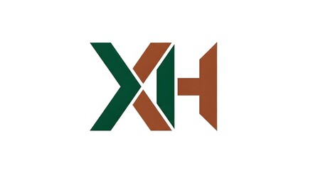 A modern and clean monogram logo design featuring the letters X and H combined, in green and brown. Suitable for corporate branding, isolated on white