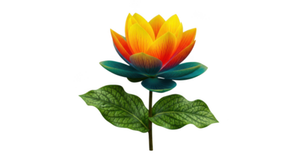 Artificial lotus flower isolated on transparent background with vibrant colors