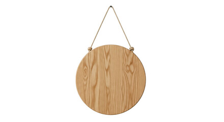 Round wooden sign hanging on a rope isolated on transparent background