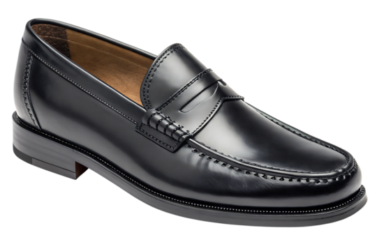 a single black leather loafer sits quietly alone