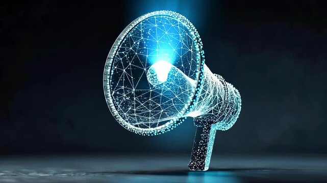 A digital megaphone emitting light, symbolizing communication.