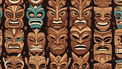 Polynesian Tiki Mask Tribal Pattern