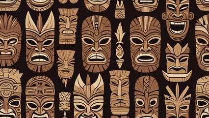 Fototapeta premium Polynesian Tiki Mask Tribal Pattern