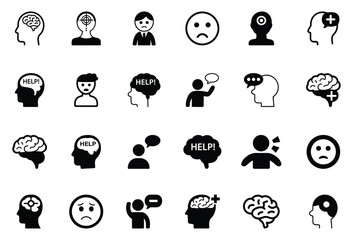 Mental health and brain icons. World stroke day icons. Set of stroke day icons