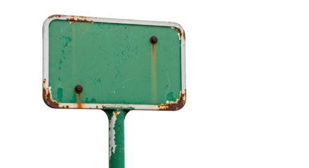 Old green sign with rust isolated on transparent background