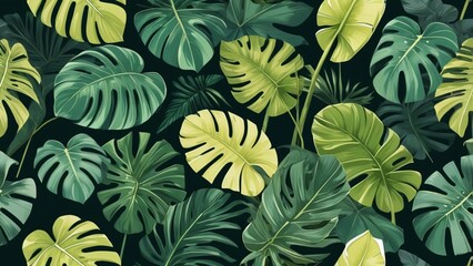 Fototapeta premium Lush Jungle Foliage: Seamless Botanical Pattern