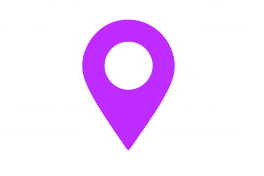 Purple map pin icon symbolizing gps navigation, location tracking, destination pointer, and address symbol, on transparent background