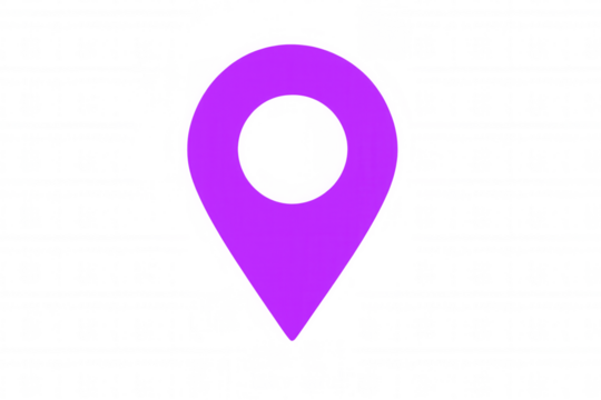 Purple map pin icon symbolizing gps navigation, location tracking, destination pointer, and address symbol, on transparent background - Powered by Adobe