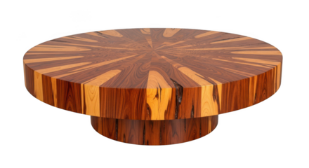 Round coffee table with striped wood pattern isolated on transparent background