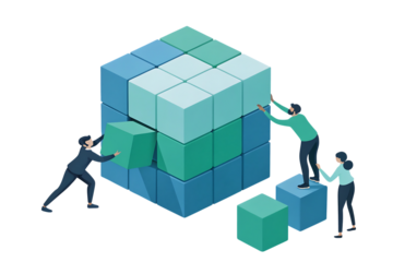 Business teamwork communication concept cube assembli strategy