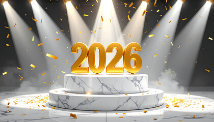Golden 2026 on Marble Podium.