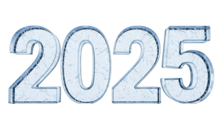 Icy 2025 number isolated on transparent background, symbolizing the upcoming year