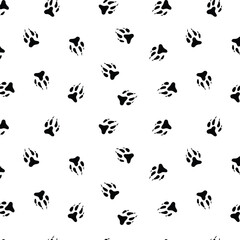 Seamless pattern with wolf pawprint in black color with transparent square background