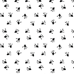 Seamless pattern with frog footprint in black color with transparent square background