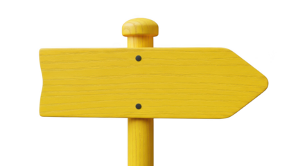 Yellow wooden arrow sign isolated on transparent background