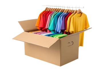 carton box filled with colorful clothing storage ideas