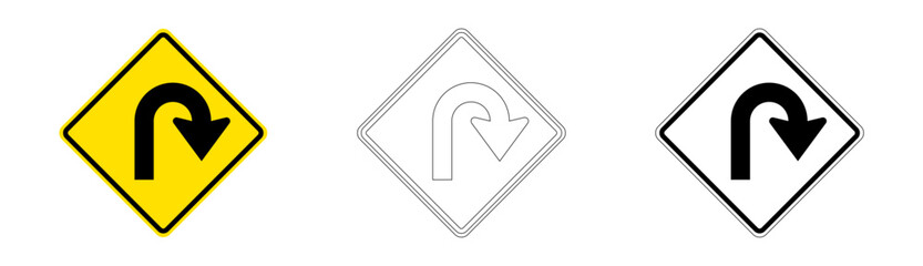Very Sharp Curve to the Right Traffic Sign in Vector Format