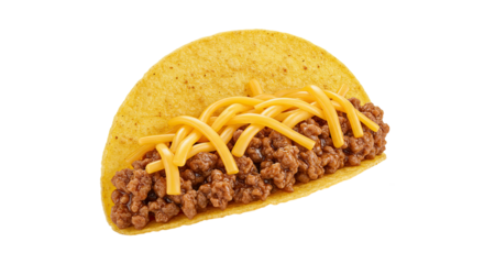 Taco with seasoned ground beef and shredded cheese.
