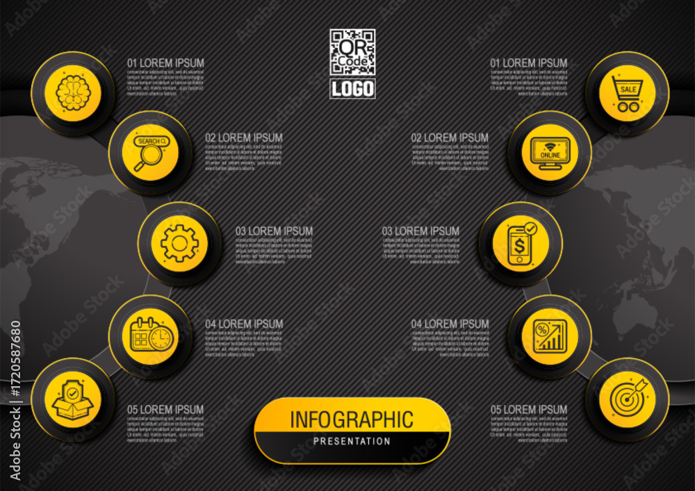 Canvas Prints 10 steps infographic layout black and yellow color for horizontal presentation, timeline, workflow a