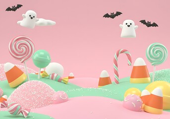 Cute Halloween Candy Land Background