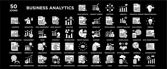 Business analytics white icon. Containing design business, data, information, analytics, technology