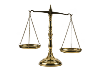 A golden balance scale isolated on transparent background