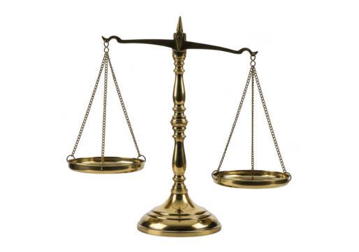 A golden balance scale isolated on transparent background