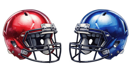 Naklejka premium Two american football helmets isolated on transparent background facing each other
