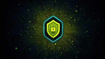 Futuristic Digital Shield with Lock Symbol on a Circuit Background to Represent Cybersecurity Protection
