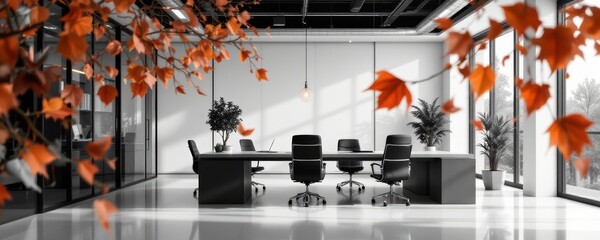 Autumn Leaves in Modern Conference Room