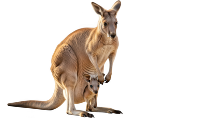 Kangaroo with joey in pouch isolated on transparent background