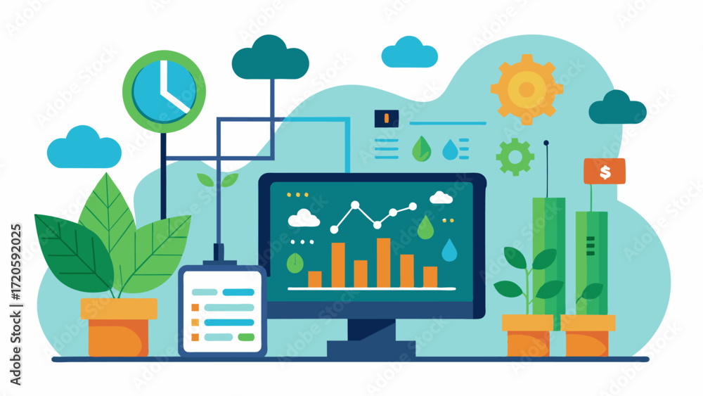 Poster advanced data analytics software analyzes past co2 levels and plant growth data to make predictions 