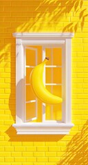 A banana in a yellow window.