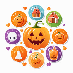 Spooky and Whimsical Halloween Icons Featuring Pumpkins, Ghosts, and Haunted Houses for Festive Decorations and Celebrations