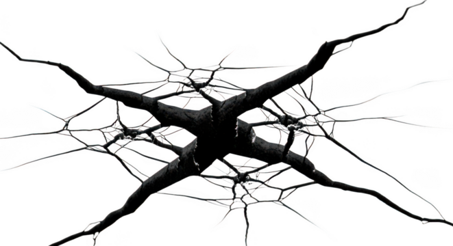 Cracked surface isolated on transparent background, showing damage and fragility