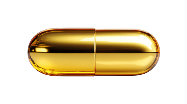 Shiny golden capsule isolated on transparent background