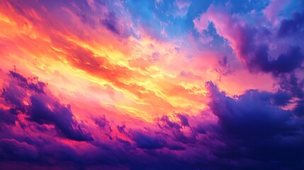 Obraz premium Vivid Sky Panorama Featuring Fiery Clouds and a Gradient from Blue to Violet