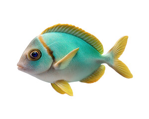 Tropical fish turquoise body yellow fin aquatic animal ocean marine life cute papercut style layered isolated vibrant color cheerful expression