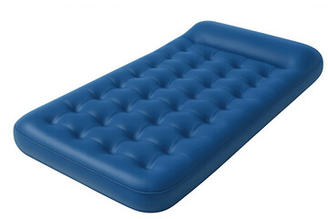 Naklejka premium Blue inflatable air mattress providing portable temporary sleeping solution for guests, camping, outdoor recreation