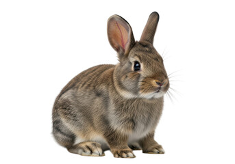 Cute brown rabbit sitting isolated on transparent background, looking at camera