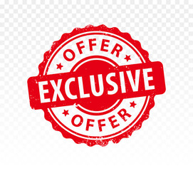 Exclusive Offer Red Round Grunge Stamp Vector Badge Isolated on Transparent Background
