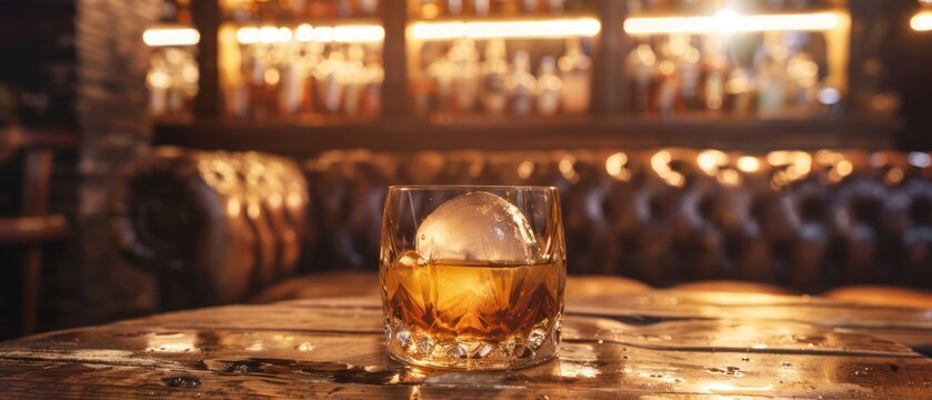 Whiskey drink in bar setting