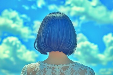夏の晴れた日の下のショートヘアの女性