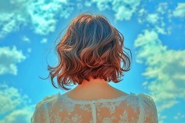 夏の晴れた日の下のショートヘアの女性