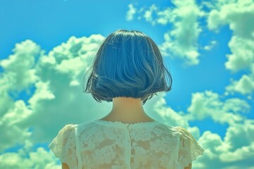 夏の晴れた日の下のショートヘアの女性