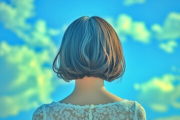 夏の晴れた日の下のショートヘアの女性