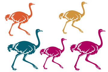 set of Ostrich running silhouette vector isolated on white background