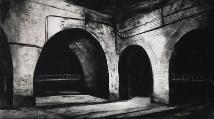 Fototapeta premium Dark architectural interior arches